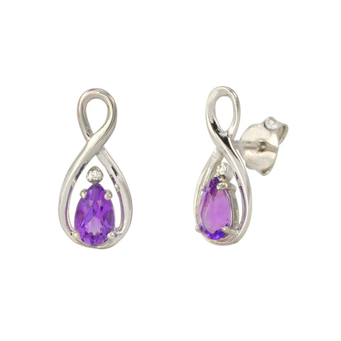 Diamond and Amethyst Earrings (.01 cttw) 925 Sterling Silver Figure Eight - Jewelryland.com
