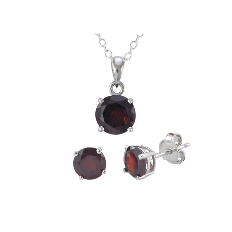 925 Sterling Silver Garnet Gemstone Pendant Necklace and Earrings Set - Jewelryland.com