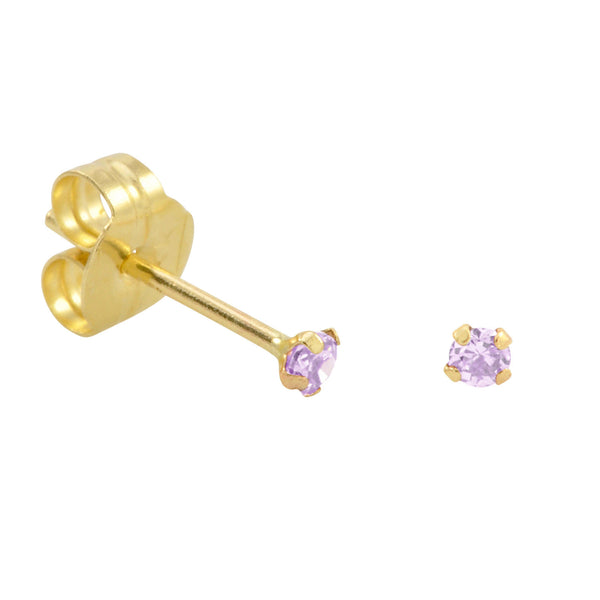 10k Yellow Gold Lavender CZ Stud Earrings Cubic Zirconia Round Prong Set - Jewelryland.com