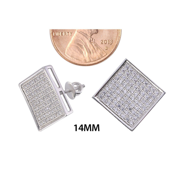 Micropave CZ Stud Earrings Huge 14mm Square Shape Sterling Silver Screwback - Jewelryland.com