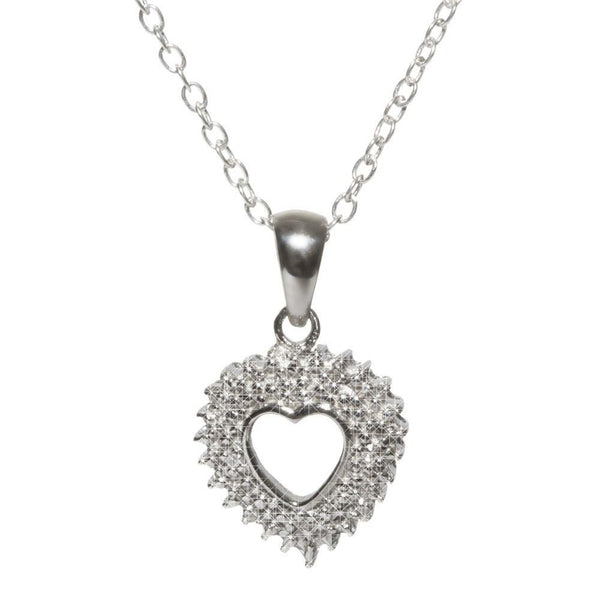 Open Heart Necklace Diamond Accents Sterling Silver, 18 Inch (.03 ct, I-J, I2-I3) - Jewelryland.com