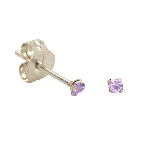 10k White Gold Round Light Purple CZ Stud Earrings Prong Set - Jewelryland.com
