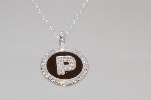 Sterling Silver Letter P Initial Pendant & Necklace CZ Cubic Zirconia micropave - Jewelryland.com