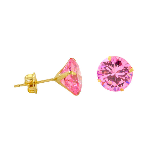 10k Yellow Gold Stud Earrings Pink CZ Cubic Zirconia Round Prong Set - Jewelryland.com