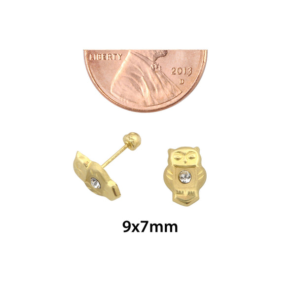 10k Yellow Gold Owl Screwback Earrings with CZ Belly - Jewelryland.com