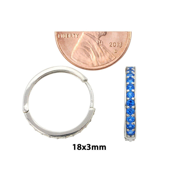Sterling Silver Blue CZ Hoop Earrings 18mm x 3mm - Jewelryland.com