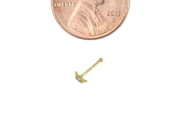Nose Stud 22G 4mm CZ Star 14k Yellow Gold Nose Bone Pin - Jewelryland.com