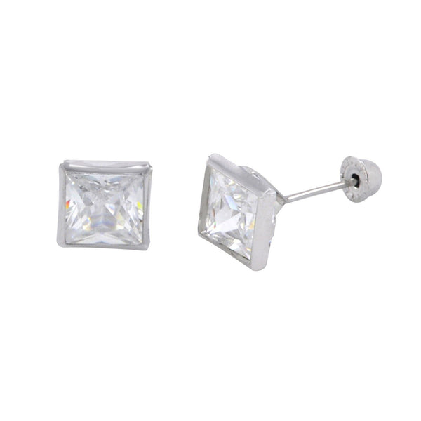 10k White Gold Screwback Earrings Square CZ Cubic Zirconia Bezel Set 3mm-5mm - Jewelryland.com