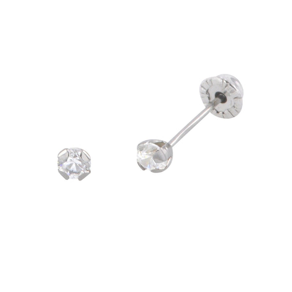Handmade 10k White Gold Round CZ Stud Earrings Screwbacks Prong Setting 2mm-5mm - Jewelryland.com