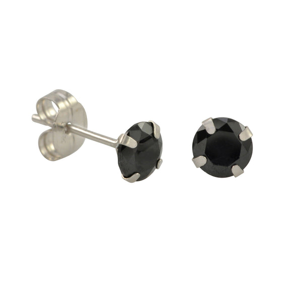 10k White Gold Black CZ Stud Earrings Cubic Zirconia Round Prong Set - Jewelryland.com