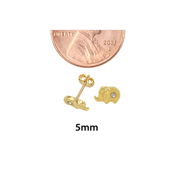 Tiny Elephant with CZ Stud Earrings 10k Yellow Gold with Pushbacks 5x7 - Jewelryland.com