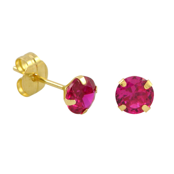 10k Yellow Gold Red Ruby CZ Stud Earrings Cubic Zirconia Round Prong Set - Jewelryland.com