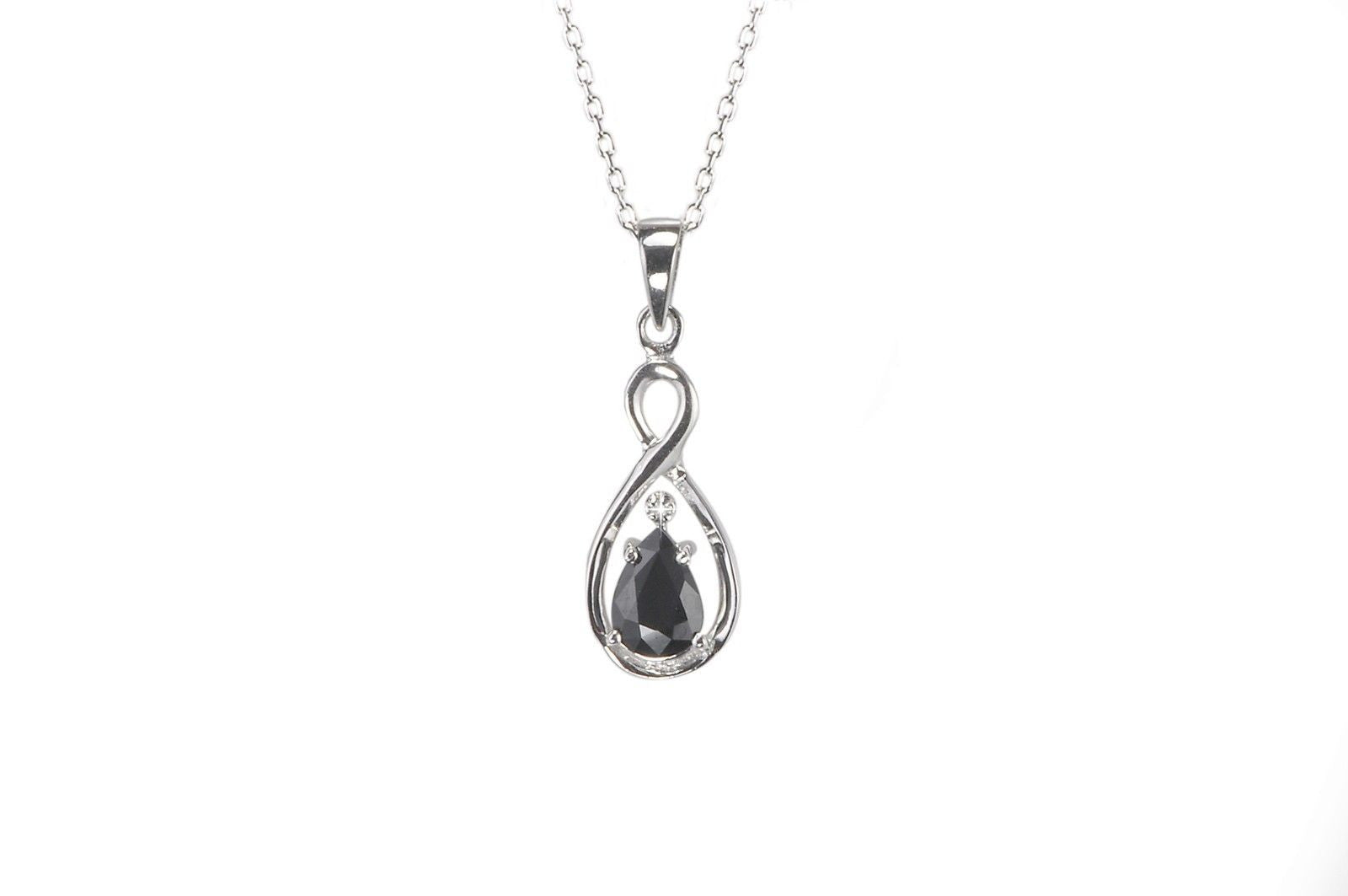 Sterling Silver Dark Sapphire and Diamond Necklace