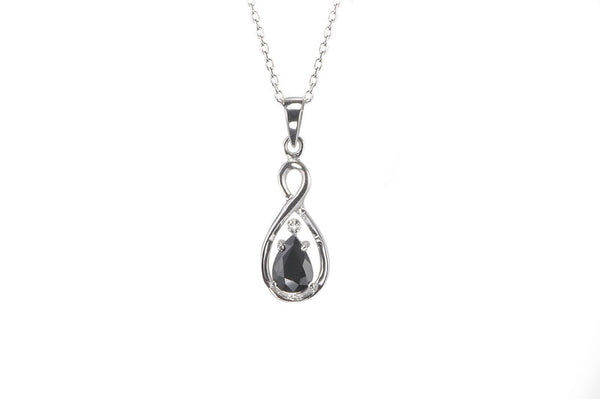 Sterling Silver .85ct Dark Sapphire and Diamond Necklace Teardrop Twist