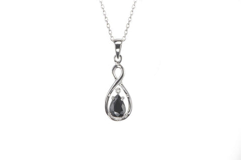 Sterling Silver .85ct Dark Sapphire and Diamond Necklace Teardrop Twist