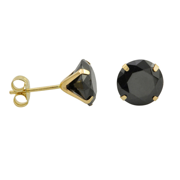 10k Yellow Gold Black CZ Stud Earrings Cubic Zirconia Round Prong Set - Jewelryland.com