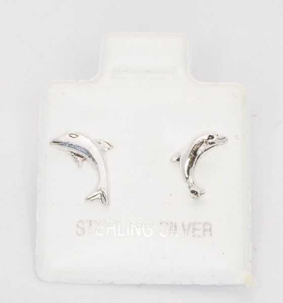 Sterling Silver Dolphin Earrings 9mm Petite Studs - Jewelryland.com