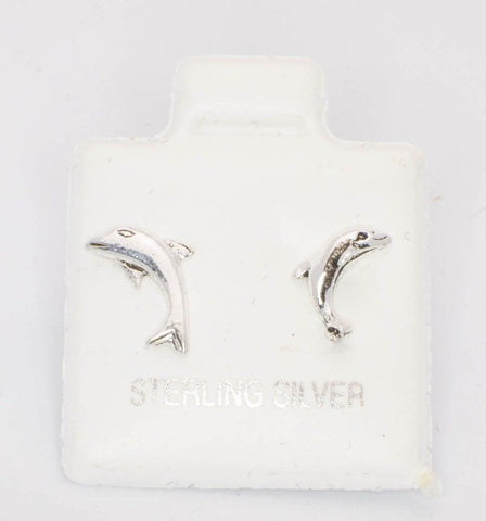 Sterling Silver Dolphin Earrings 9mm Petite Studs - Jewelryland.com