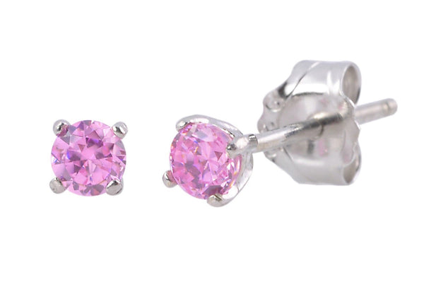 Pink Round CZ Stud Earrings .925 Sterling Silver October Birthstone BASKET Set - Jewelryland.com