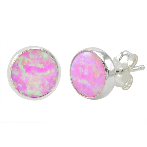 Sterling Silver Pink Opal Earring Studs 9mm Round - Jewelryland.com