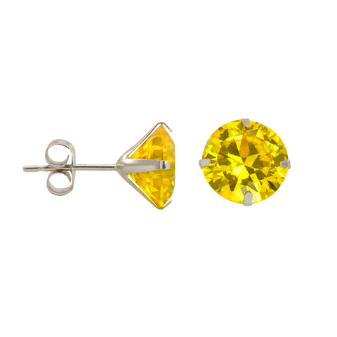 10k White Gold Citrine CZ Stud Earrings Cubic Zirconia Round Prong Set - Jewelryland.com