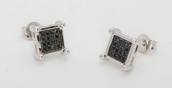 925 Sterling Silver Black Square Cubic Zirconia Stud Earrings 9mm Pave - Jewelryland.com