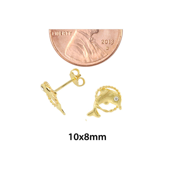 Jumping Dolphin Stud Earrings 10k Yellow Gold with Pushbacks 10x8 - Jewelryland.com