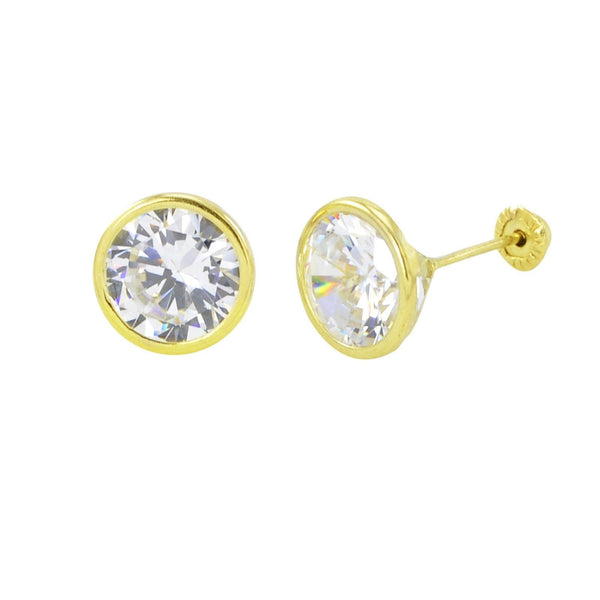 10k Yellow Gold Round White CZ Stud Earrings Screwbacks Bezel Setting 2mm-7mm - Jewelryland.com