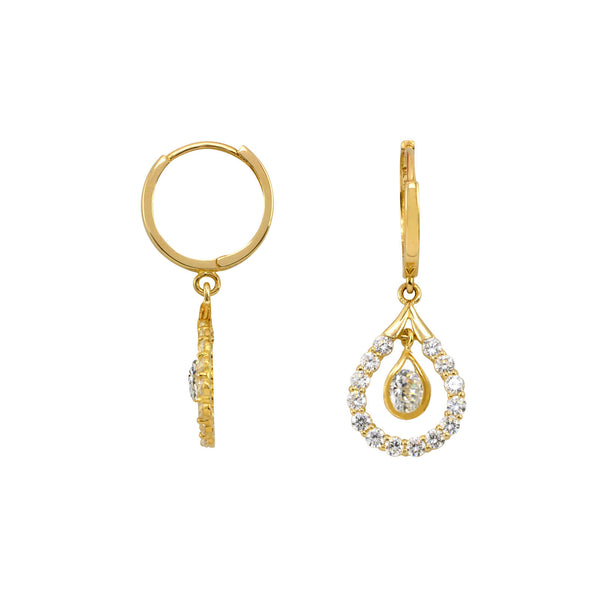 10k Yellow Gold Huggie Hoop Earrings Cubic Zirconia Open CZ Teardrop Dangle - Jewelryland.com