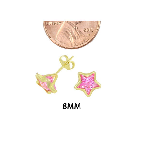 10k Yellow Gold Star Stud Earrings - 8mm Pink Cubic Zirconia - Jewelryland.com