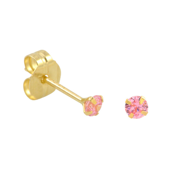 10k Yellow Gold Stud Earrings Pink CZ Cubic Zirconia Round Prong Set - Jewelryland.com