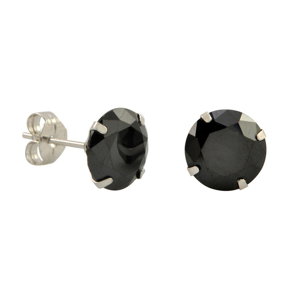 10k White Gold Black CZ Stud Earrings Cubic Zirconia Round Prong Set - Jewelryland.com