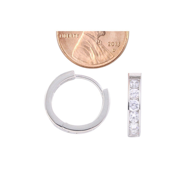 Hinged Hoops Huggie Earrings CZ .925 Sterling Silver 17mm x 4mm Cubic Zirconia - Jewelryland.com