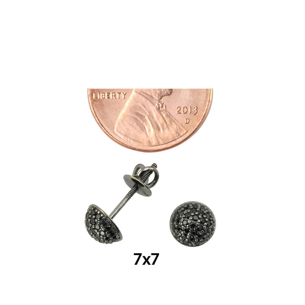Sterling Silver Black Micropave Stud Earrings Screwbacks 7mm Dome - Jewelryland.com