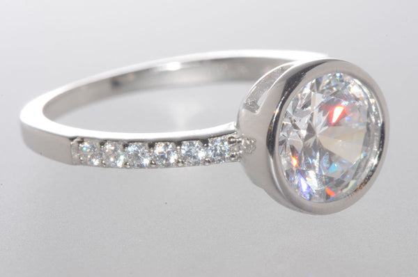 Sterling Silver 2.0ct Cubic Zirconia Ring 8mm Round Bezel Set Center Stone - Jewelryland.com
