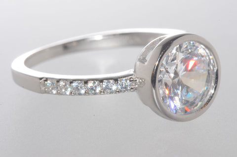 Sterling Silver 2.0ct Cubic Zirconia Ring 8mm Round Bezel Set Center Stone - Jewelryland.com