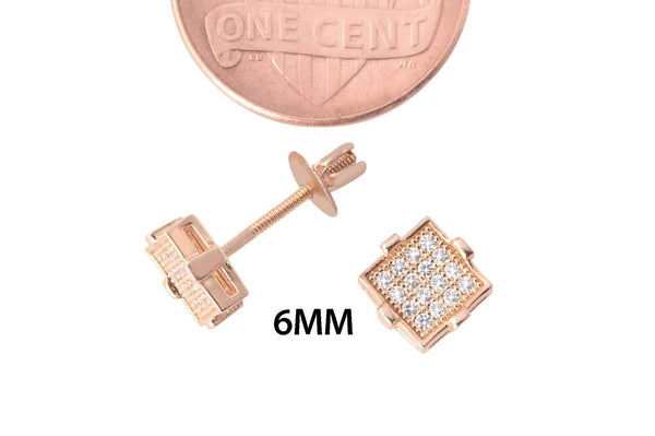 Sterling Silver Rose Gold Plated Screw Back Square CZ Earrings Studs 6mm - Jewelryland.com