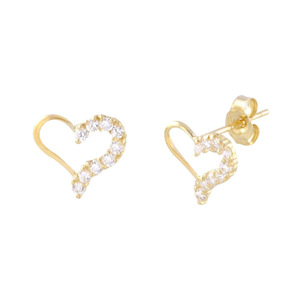 14k Yellow Gold Heart Stud Earrings 8mm x 9mm Micropave CZ - Jewelryland.com