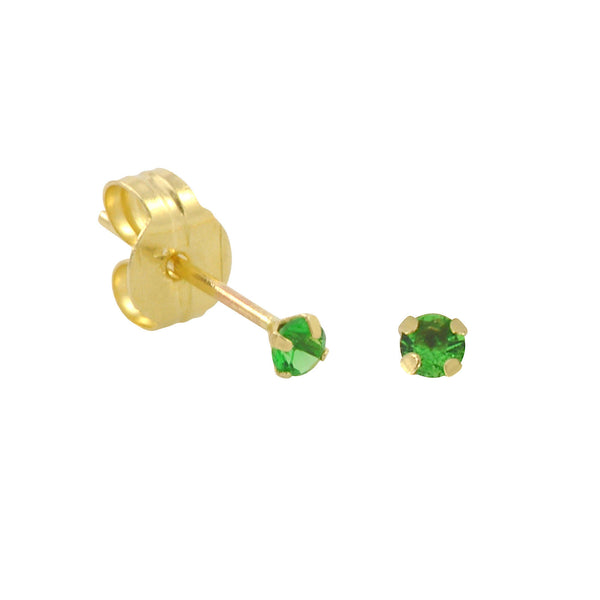 10k Yellow Gold Green Emerald CZ Stud Earrings Cubic Zirconia Round Prong Set - Jewelryland.com