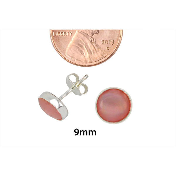 Sterling Silver Rose Quartz Gemstone Stud Earrings 9mm Round - Jewelryland.com