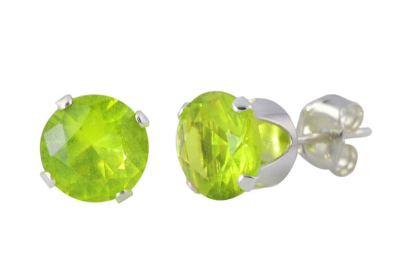 Earrings Sterling Silver Green Peridot CZ August Birthstone Round Prong Studs - Jewelryland.com