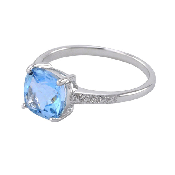 Sterling Silver .01ct Genuine Diamond Ring with Square 8mm Blue Topaz - Jewelryland.com