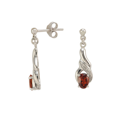 Diamond & Garnet Dangle Earrings (.01 cttw, IJ, I2) Sterling Silver Swirl Drop - Jewelryland.com