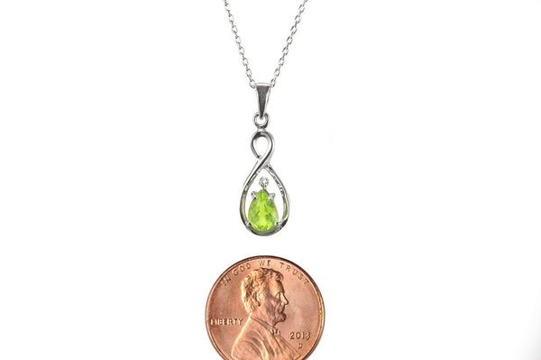 Sterling Silver Diamond (.003ct) and Peridot Necklace Teardrop Twist, 18 Inch - Jewelryland.com