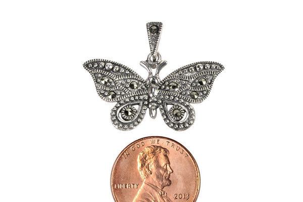 .925 Sterling Silver Marcasite Butterfly Pendant 25mm - Jewelryland.com