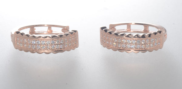 Sterling Silver Micropave CZ Huggie Hoop Earrings Rose Gold Plated 17mm x 5mm - Jewelryland.com