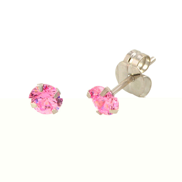 14k White Gold Pink CZ Earrings Round Cubic Zirconia October Birthstone Studs - Jewelryland.com