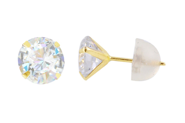 14k Yellow Gold Round CZ Cubic Zirconia Stud Earrings with Safety Silicone Backs - Jewelryland.com