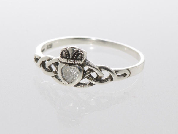 Sterling Silver Claddagh Ring Irish Celtic Cubic Zirconia - Jewelryland.com