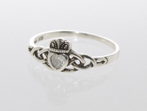 Sterling Silver Claddagh Ring Irish Celtic Cubic Zirconia - Jewelryland.com